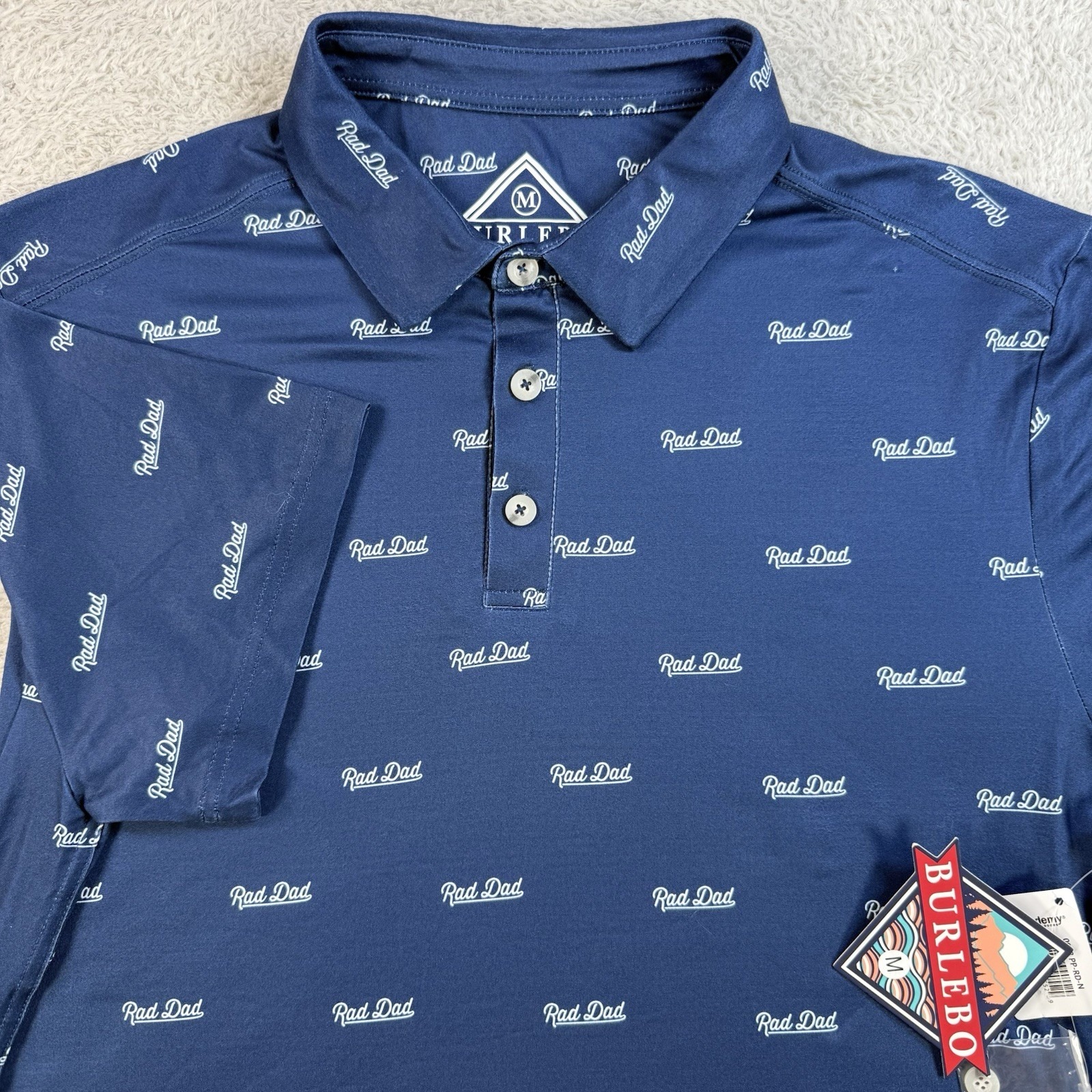 Burlebo Polo Mens Medium Navy Rad Dad Performance Stretch Lightweight Golf Shirt